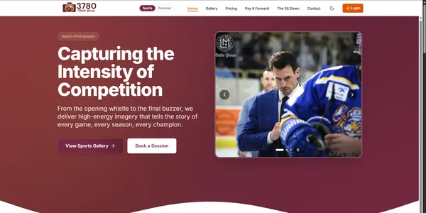 3780 Media Group homepage showing sports photography hero section