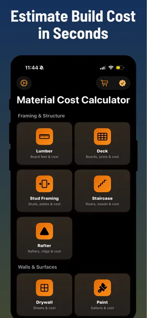 Material Cost Calculator home screen