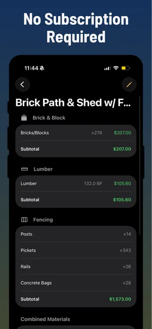 Material Cost Calculator screenshot showing calculation results