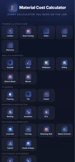 Full list of 30+ material calculators